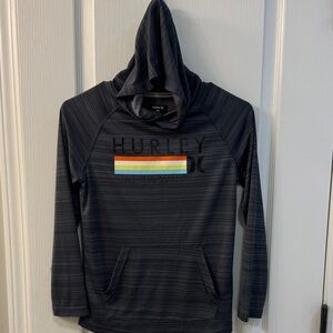 Hurley Boys’ Dark Gray Quick Dry Hooded T-Shirt with Colorful Stripes